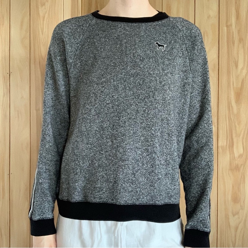 PINK Sweatshirt Gray Marl w/ Sleeve Stripe